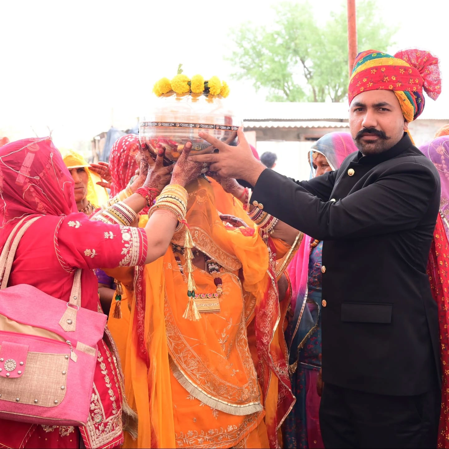 Rajasthani folk dancers celebrating cultural festival in traditional attire